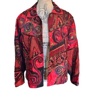 Vintage Y2K Sandy Starkman Silk Blend Patchwork Jacket Boho Art To Wear Lace L